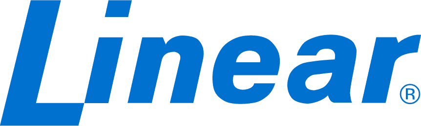 A blue linear logo on a white background